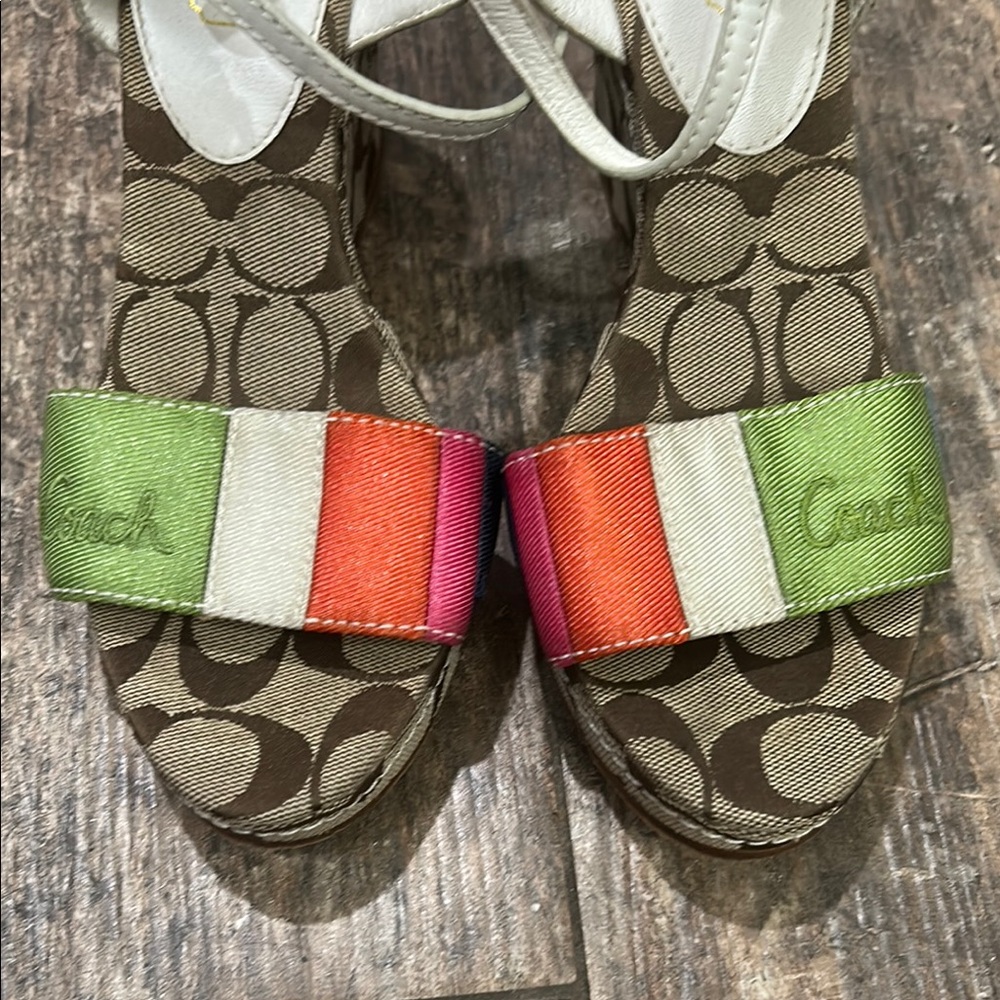 Coach Signature Multicolor Wedge Sandals - Picture 3 of 12